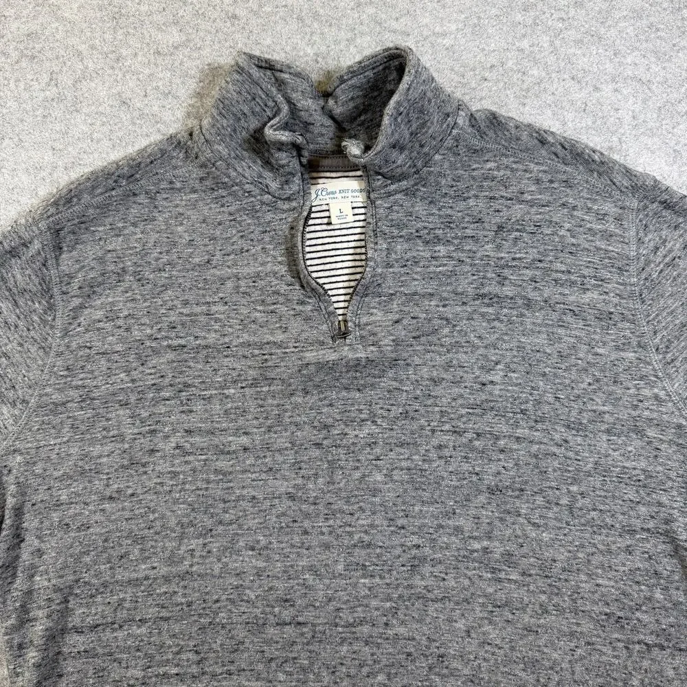 J.Crew Knit Goods 1/4 Zip Pullover Mens L Heather Gray Cotton Preppy Sweater